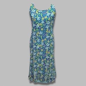 Vintage Sigrid Olsen Sport Woman Maxi Dress Floral Scoop Neckline Blue/Teal 18W